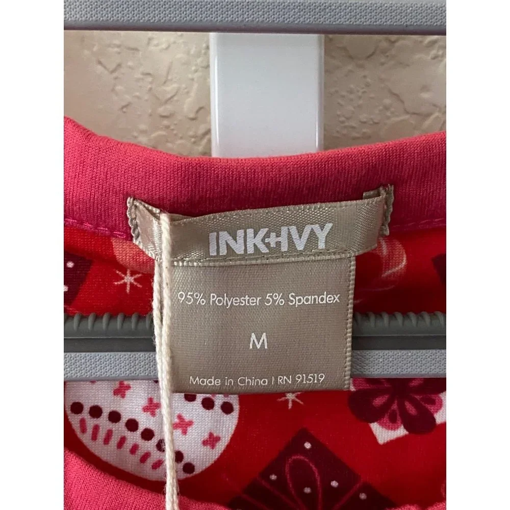 New Ink+Ivy red Christmas‎ ornament Pajama top and bottoms set Sz M